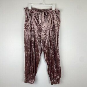 Jolt Women's Crushed Velvet Velour Jogger Pants Size XL Pink Tie Waist